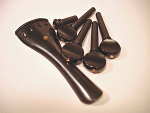 6 piece Ebony Set with Crystal Inlay for 4/4 Violin