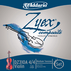 D'Addario Violin Zyex Composite Set 4/4 Size Medium (Aluminum D), DZ310A-M