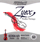 D'Addario Violin Zyex Set 4/4 Size Medium (Aluminum D), DZ310A-M